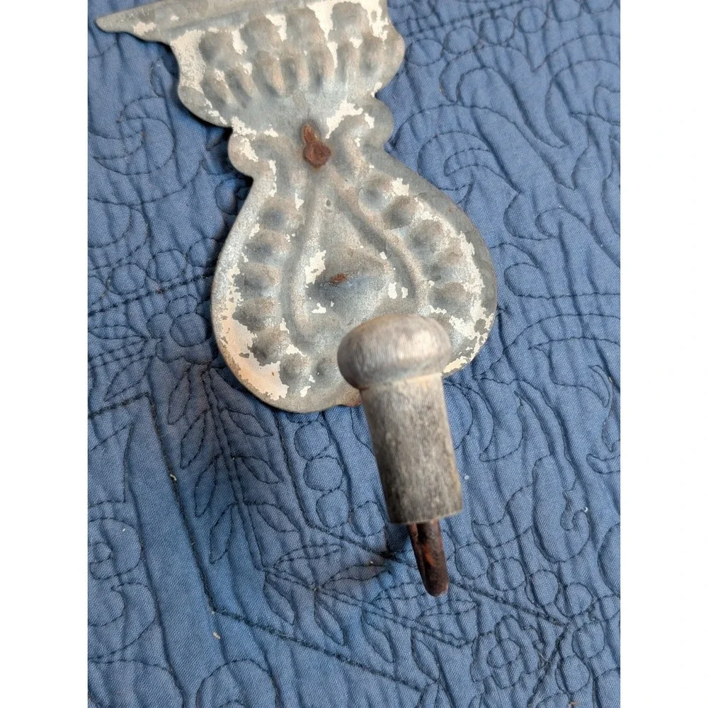 Vintage Embossed Tin Wall Hooks Pair Floral French Country Farmhouse Shabby Chic